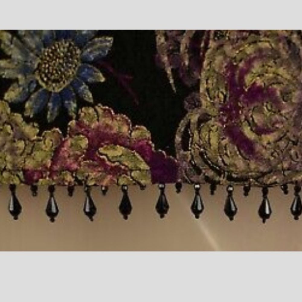 MSK Jacket Textured Floral Gold Beaded Fringe Hem Black Purple - Picture 3 of 9